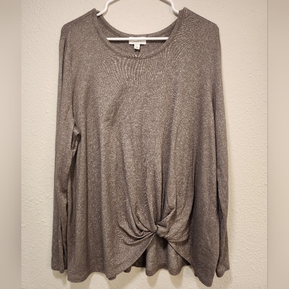 Mud Pie Gray Long Sleeve Tie Front Blouse